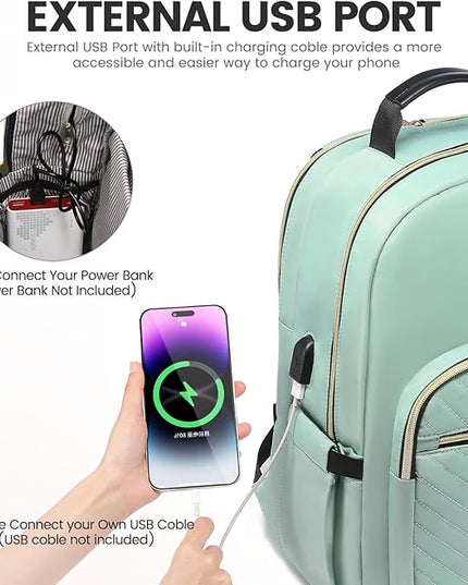 LOVEVOOK Laptop Backpack for Women 17.3 inch,Cute Womens Travel Backpack Purse,Professional Laptop Computer Bag,Waterproof Work Business College Teacher Bags Carry on Backpack with USB Port,Mint Green