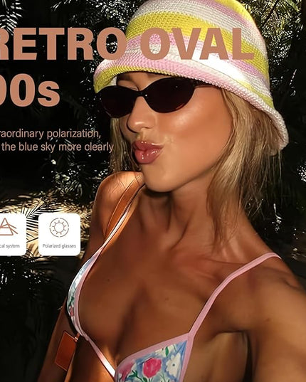 KUGUAOK Retro Oval Sunglasses for Women 90s Design Small Cat Eye Sun Glasses UV Protection Y2k Trendy Narrow Shades