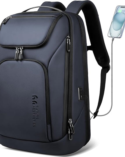 hk Business Smart Backpack for Men Anti-Theft for 17.3 Inch Laptop with USB Charging Port Water-Resistant Large Durable Compact 30L for Travel College Work-Deep Blue