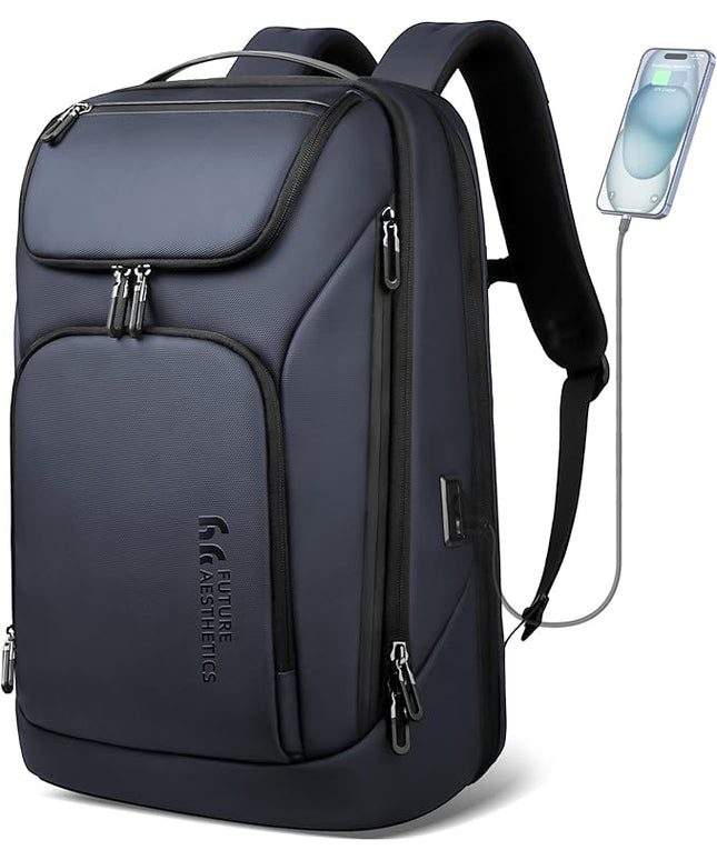 hk Business Smart Backpack for Men Anti-Theft for 17.3 Inch Laptop with USB Charging Port Water-Resistant Large Durable Compact 30L for Travel College Work-Deep Blue