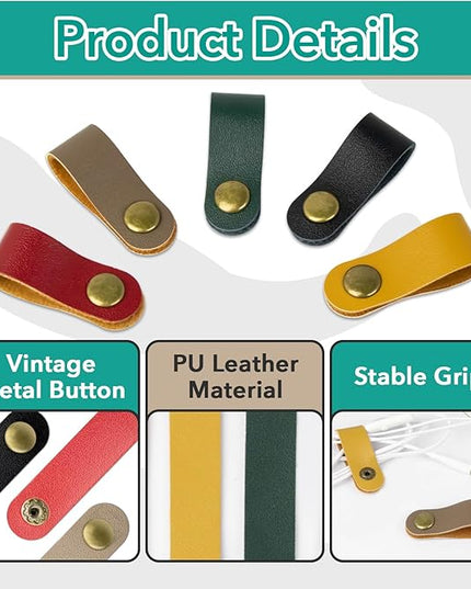 20 Pcs Leather Cord Organizer - Multiple Colors Leather Cable Straps Cord Organizer for Charging Cords, Reusable Cable Clips Leather, Multipurpose Leather Wire Cable Ties(5 Colors)