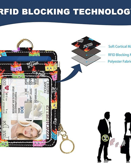 Slim Wallet Credit Card Holder, Small Stove, RFID Wallet Women Cute Small Front Pocket Wallet With Zipper, PU Leather Thin travel RFID Blocking Card Case ID Window,Ladies Gifts