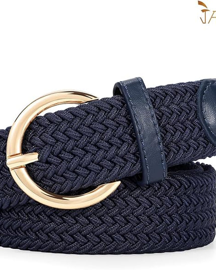 JASGOOD Women Men Braided Woven Elastic Stretch Belt Golf Canvas Casual Belt for Jeans Pants