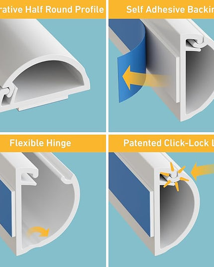 D-Line Half Round Cord Hider, Patented Cable Cover, Hide TV Wall Mount Wires, Raceway for Cords, Decorative Wire Covers, Paintable, Adhesive Cable Concealer, 10x 0.78in W x 0.39in H x 15.7in L, White