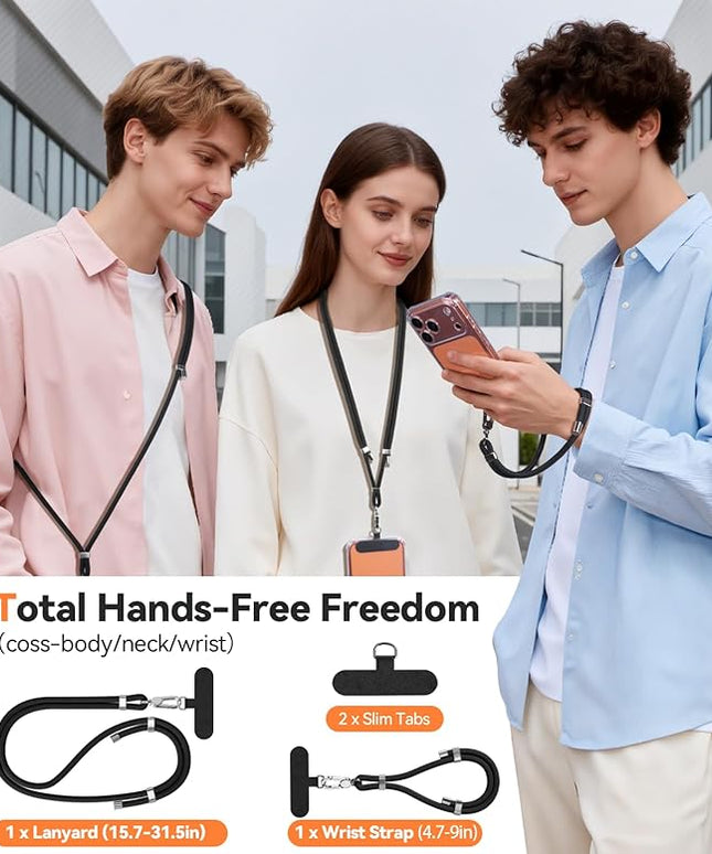 4-IN-1 Phone Lanyard + Wrist Strap, 2PCS Adjustable Length Cell Phone Lanyard with 2 Tether Tabs for iPhone,Smartphones