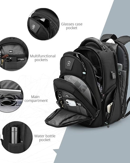Swissdigital Design Men's Laptop Backpack, TSA Friendly USB Charging RFID Protection Backpack for College and Business, Fits 17" Laptops Black | SD1644FB-01