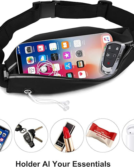 Slim Running Belt For Men and Women Waist Fanny Pack Phone Holder Pouch Bag Reflective Zipper Pocket Workout Cycling Fitness
