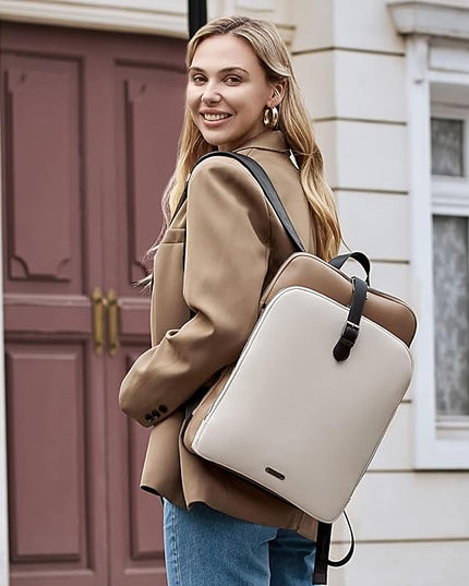 CLUCI Leather Backpack for Women, 15.6 inch Laptop Bag, Large Genuine Work Backpack Travel Back