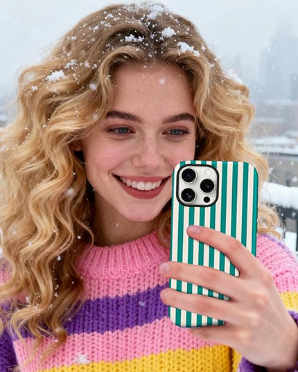 Magnetic for iPhone 13 Pro Max Case Cute Stripes Phone Case, Shockproof Slim TPU and Hard PC Protective Phone Cover Compatible with MagSafe Designed for Women Girls, Emerald Green