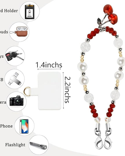Marble Beaded Phone Wrist Strap,Detachable Phone Bracelet Strap with Tether Tab,Hands-Free Wristlet Strap (Red Cherry)