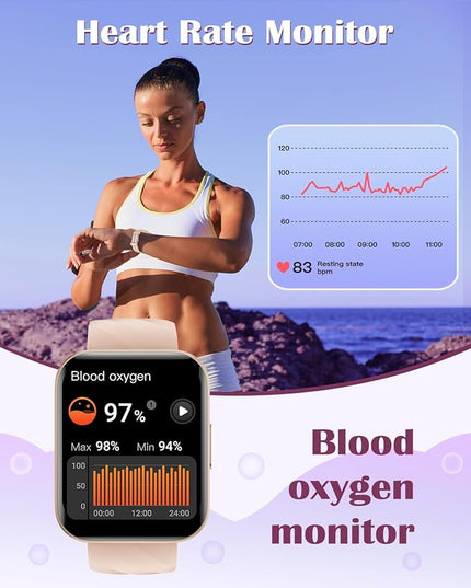 RUIMEN Smart Watches for Women Men (Answer/Make Calls) Compatible with iPhone/Android Phones, 1.85" HD Screen Fitness Tracker Heart Rate Monitor 100+ Sports Tracker Watch Waterproof (Pink)