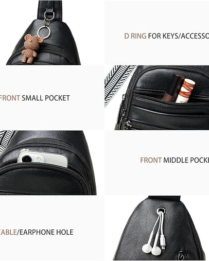 Sling Bag for Women Cross Body Bags Fanny Packs Shoulder Bag Sling Backpack Vegan Leather Trendy Travel Purses Black