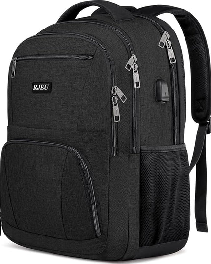 School Backpack for Teen Boys & College Students - 17.3 Inch Laptop Backpack with USB Charging Port, Anti-Theft Water Resistant Large Bookbag for Men, Travel & Work, Black