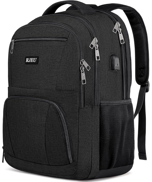 School Backpack for Teen Boys & College Students - 17.3 Inch Laptop Backpack with USB Charging Port, Anti-Theft Water Resistant Large Bookbag for Men, Travel & Work, Black