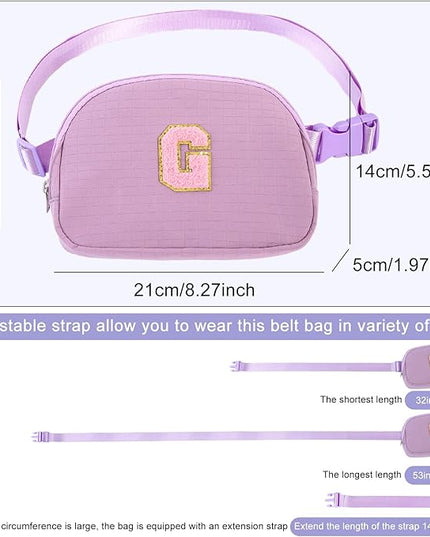 Glratn Initial Letter Patch Belt Bag Fanny Pack Crossbody Bag for Girls, Birthday Gifts for 4 5 6 7 8 9 10 11 12 13 Year Old Girls,Easter Purse Gifts for Teens Kids (Purple-V)