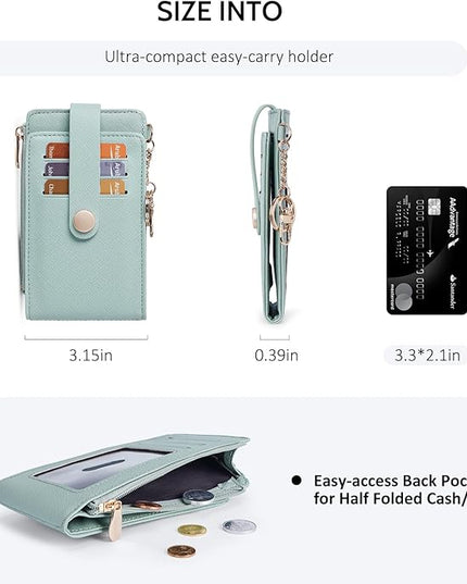 POIUGOYA Slim Wallet for Women,RFID Blocking Bifold Credit Card Holder with Zipper Coin Pocket,ID Window,Keychain