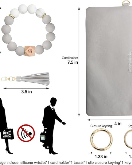 COOLANS Silicone Bracelet Wristlet Wallet Credit Card Holder RFID,ID Window,Key Ring Tassel,Slim Wallet Women Keychain Purse