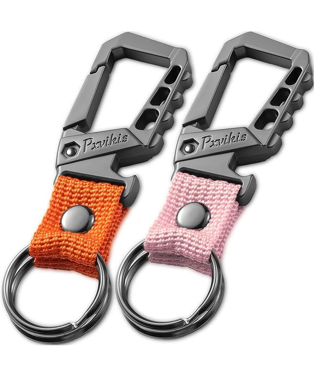 Metal heavy duty key chain carabiner clip bottle opener wrist lanyard ring car key fob unisex for men and women