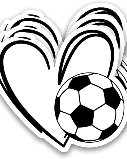 (3Pcs) Soccer Stickers Waterproof Vinyl Soccer Heart Decals for Water Bottle, Tumbler, Laptop, Phone Case, Scrapbooking, Team Players, Coach, 3" x 2.8"