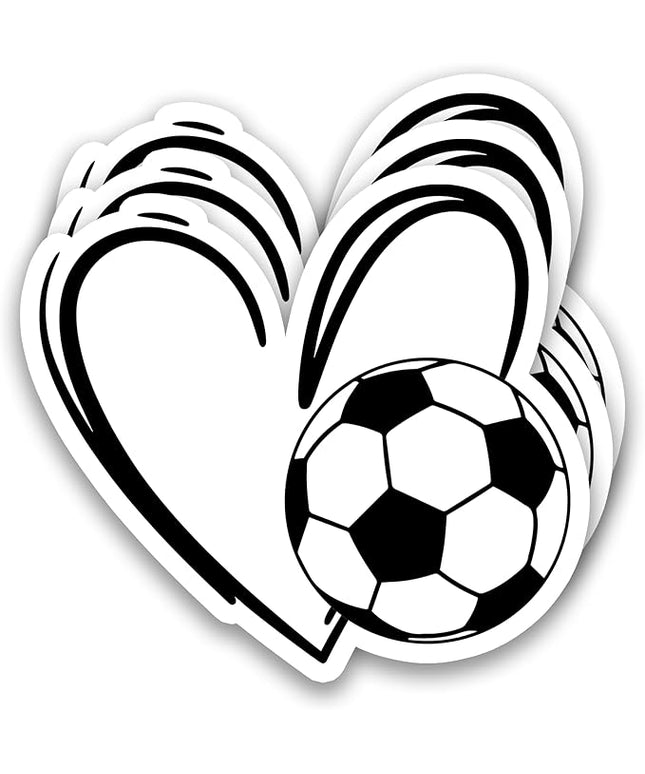 (3Pcs) Soccer Stickers Waterproof Vinyl Soccer Heart Decals for Water Bottle, Tumbler, Laptop, Phone Case, Scrapbooking, Team Players, Coach, 3" x 2.8"