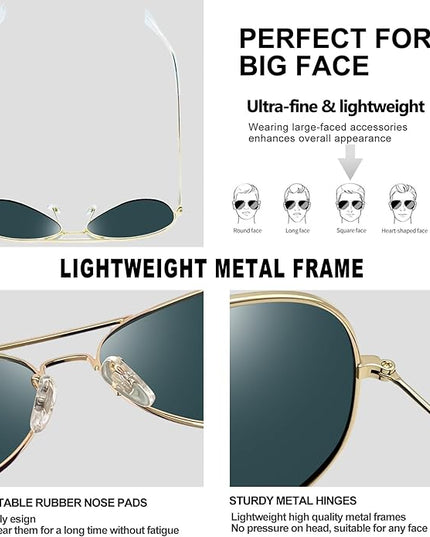 Joopin Polarized Metal Aviation Sunglasses Men, Classic Military Sun Glasses Women, Rectangle Shades UV400 Protection Costume