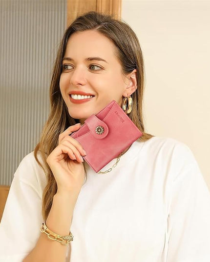 Blucoay Womens Wallet,RFID Blocking Wallet Women Soft Leather Bifold Small Wallets For Women Card Holder With Removable ID Window(pink)