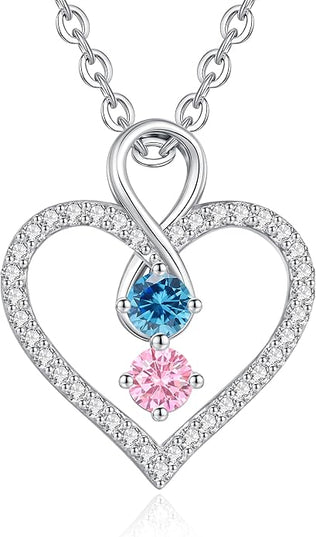 LOUISA SECRET Infinity Double Birthstone Necklace, 925 Sterling Silver Tiny Pendant Heart Necklace for Women Wife Her, Best Jewelry Gift Heart Jewelry Meaningful Gift for Valentine's Day, Christmas, Birthday Anniversary