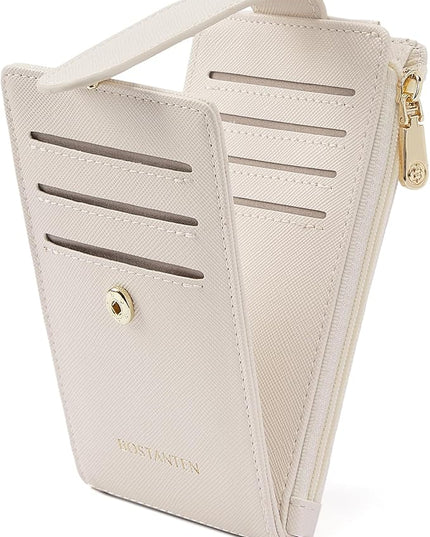 BOSTANTEN Slim Wallet Women RFID Blocking Card Holder Leather Bifold Wallet with Zipper Pocket Beige