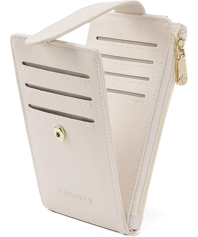BOSTANTEN Slim Wallet Women RFID Blocking Card Holder Leather Bifold Wallet with Zipper Pocket Beige