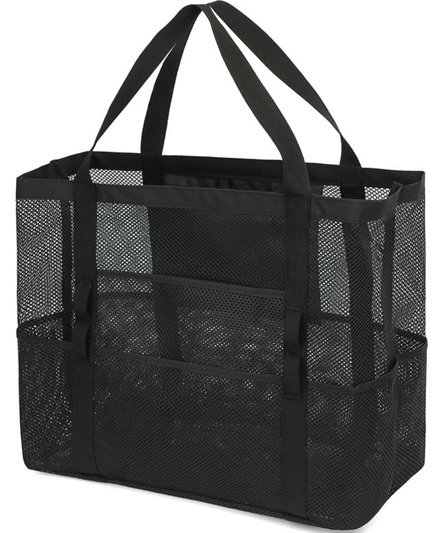 Mesh Beach Bag, Large Beach Tote with Zipper Pocket, Toys Pool Bag for Family Travel Vacation Cruise Essentials
