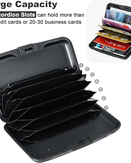 ELFISH Mini RFID Aluminum Wallet Credit Cards Holder Business Card Case Metal ID Case for Men Women (Blue flower)