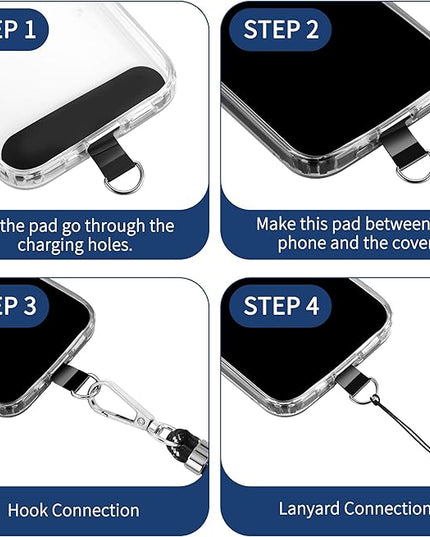 CACOE Phone Lanyard 2 Pcs-1 Pcs Adjustable Neck Strap, 1 Pcs Wrist Strap, 2 Pads, Universal Crossbody Multifuctional Cell Phone Lanyards Compatible with Most Smartphones(Black Silver)