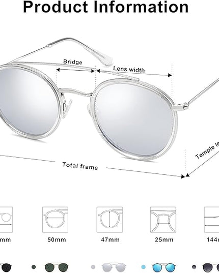 SOJOS Retro Vintage Round Polarized Sunglasses for Women Men Small Double Bridge Circle Sunnies SJ1104