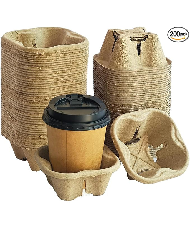 Coffee Cup Holder Disposable Cup Holder Tray, One Cup Carrier Tray 200 Pack,Biodegradable, Eco-Friendly Drink Carrier For Delivery Of Hot Or Cold Drinks(One-cup size tray)