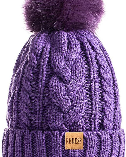 REDESS Women Winter Pompom Beanie Hat with Warm Fleece Lined, Thick Slouchy Snow Knit Skull Ski Cap