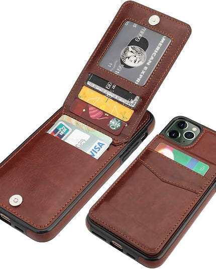 KIHUWEY Compatible with iPhone 11 Pro Max Case Wallet with Credit Card Holder, Premium Leather Magnetic Clasp Kickstand Heavy Duty Protective Cover for 11 Pro Max 6.5 Inch(Brown)