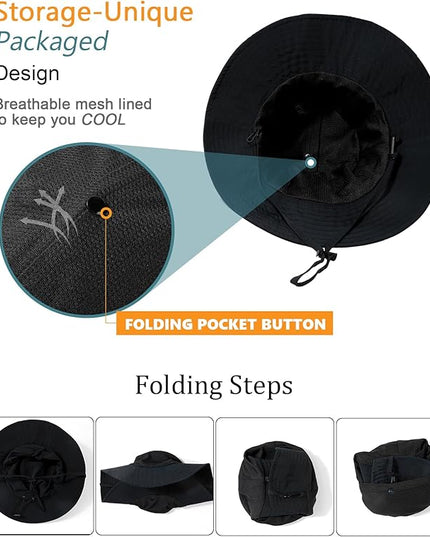 Water-Resistant Sun UPF 50+ Bucket Hat Protection Packable Brimmed Boonie for Women Men Summer Lightweight Hiking Outdoor Cap