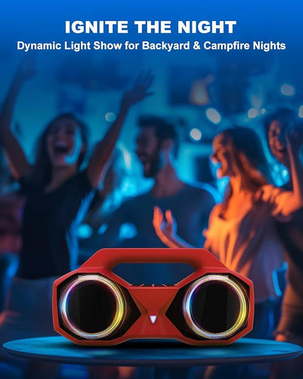 OZJ Bluetooth Speaker 80W(Peak) Loud with Bass, 20H Playtime, IPX7 Waterproof, RGB Lights, TWS, Large Portable Wireless Speakers for Outdoor, Home, Party, Pool, Beach, Tailgating, Gym, Work (Red)