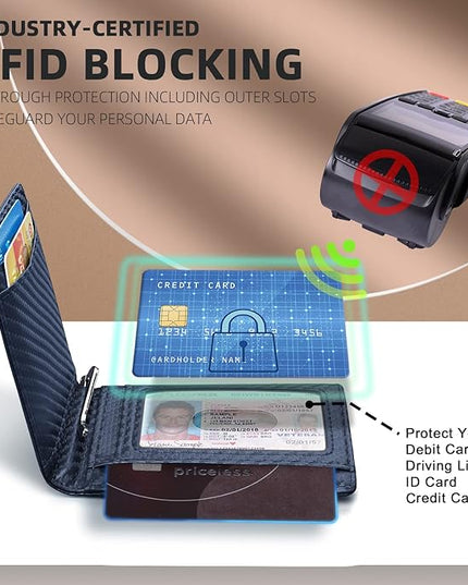 RUNBOX Slim Wallet for Men Genuine Leather RFID Blocking Bifold Minimalist Front Pocket Mens Wallet with Money Clip Thin Gift Box