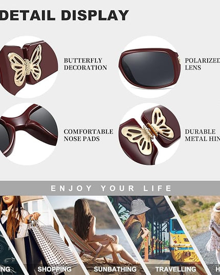 HAOLOTA Women's Polarized Sunglasses - Fashionable Wraparound Butterfly Design with UV400 Protection