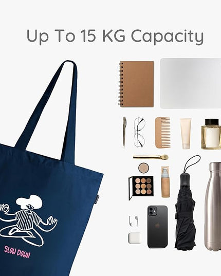 Ecoright Tote Bag for Women with Zipper, Small Tote Bag, Canvas Bag, Reusable Cotton Bag for Beach, Grocery, School & Work