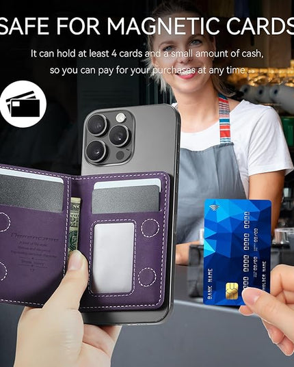 Defencase for Magsafe Wallet Magnetic Card Holder RFID Blocking, PU Leather Minimalist Phone Wallet for MagSafe Phones and Cases for iPhone 17/16/ 15/14/ 13/12/ Pro/Max/Plus/Air, Retro Purple