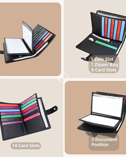 FuninCrea Family Passport Holder for 4 with 22 Card Slots, Faux Leather Passport Holder for Travel Multifunctional Portable Travel Wallet Womens (Black)