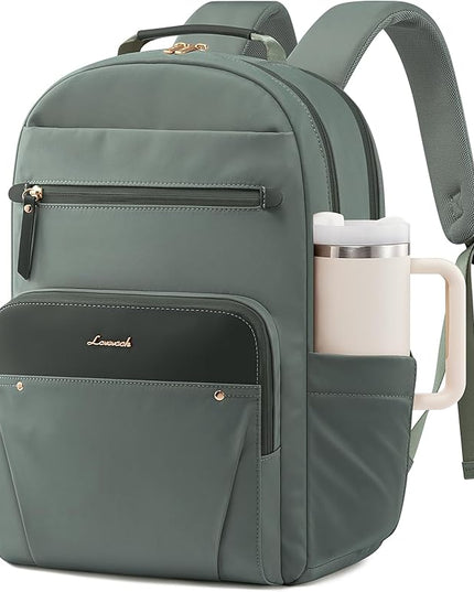 LOVEVOOK Laptop Backpack for Women with 2X Extra-Large Tumbler Pockets, 15.6" Work Backpack Purse, Travel Personal Item Bag, Carry On Business Computer Bag for Office, School, or Gift, Sage Green