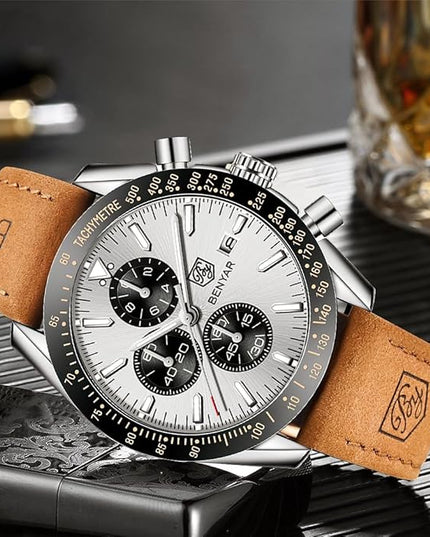 BY BENYAR Watch for Men Analog Quartz Chronograph Waterproof Luminous Designer Mens Wrist Watches Business Work Sport Casual Dress Watch with Silicone Strap Elegant Gifts for Men