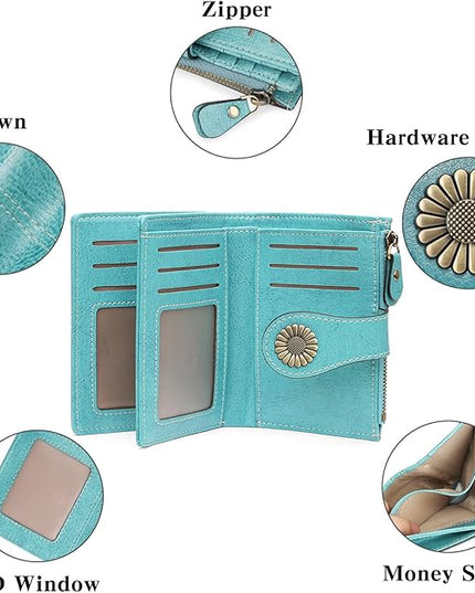 SENDEFN Small Womens Wallet Leather Bifold Card Holder RFID Blocking with Zipper Coin Pocket