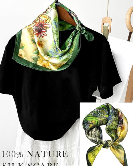 100% Mulberry Silk Scarf for Women Hair Lightweight Square Neckerchief Wrap For Head Scarves 21"