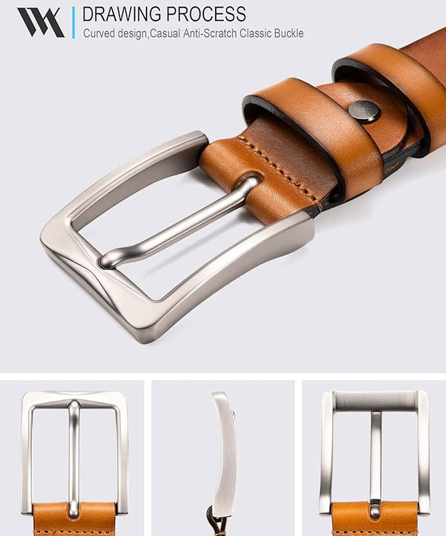WOLFANT 1.5" Full Grain Leather Belt for Men in Gift Box,100% Italian Real Solid Leather
