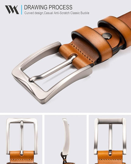 WOLFANT 1.5" Full Grain Leather Belt for Men in Gift Box,100% Italian Real Solid Leather