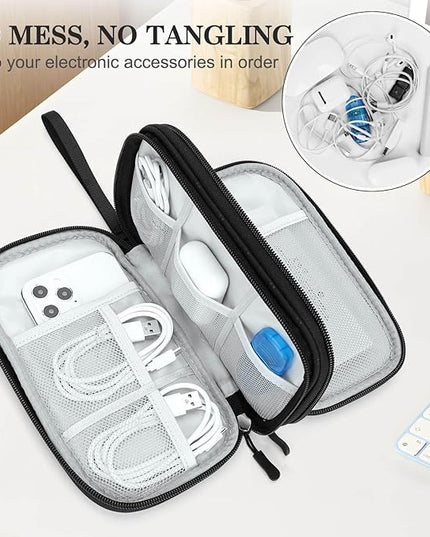 FYY Electronic Organizer, Travel Cable Organizer Bag Pouch Electronic Accessories Carry Case Portable Waterproof Double Layers All-in-One Storage Bag for Cable, Cord, Charger, Phone, Pattern Black (M)